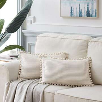 Charming Boho Pillow Covers with Cute Pom-poms