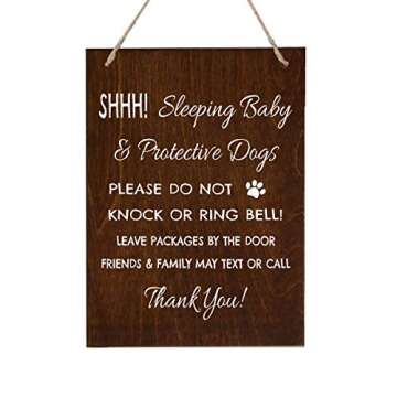 LifeSong Milestones Sleeping Baby Protective Puppies Baltic Birch Rope Hanging Sign for Front Door -...
