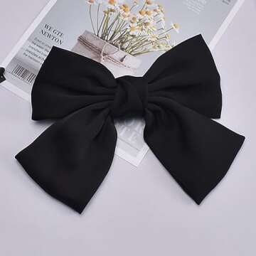 2 Pieces Silky Satin Hair Bows, Large Soft Ribbon Clips for Women Girls (Black, Wine Red)