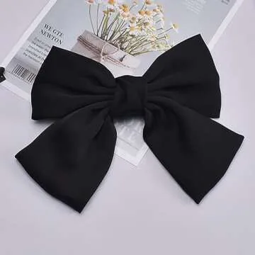 2 Pieces Silky Satin Hair Bows, Large Soft Ribbon Clips for Women Girls (Black, Wine Red)