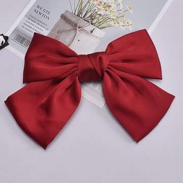 2 Pieces Silky Satin Hair Bows, Large Soft Ribbon Clips for Women Girls (Black, Wine Red)