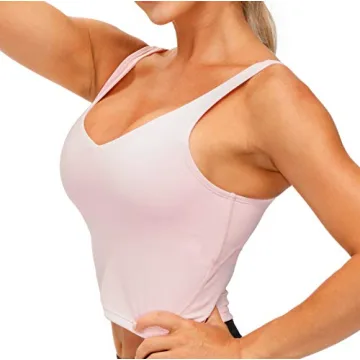 Women’s Longline Sports Bra Wirefree Padded Medium Support Yoga Bras Gym Running Workout Tank Tops (Pink, Large)