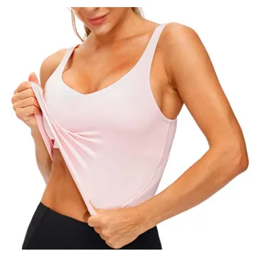Women’s Longline Sports Bra Wirefree Padded Medium Support Yoga Bras Gym Running Workout Tank Tops (Pink, Large)
