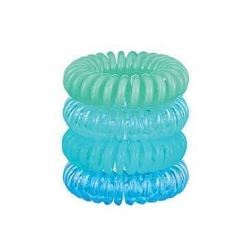 Kitsch Spiral Waterproof Ponytail Holders for Women, Teens & Girls - Stylish Phone Cord Hair Ties & Coils for Thick & Thin Hair, 4 Pcs (Sea Vibes)