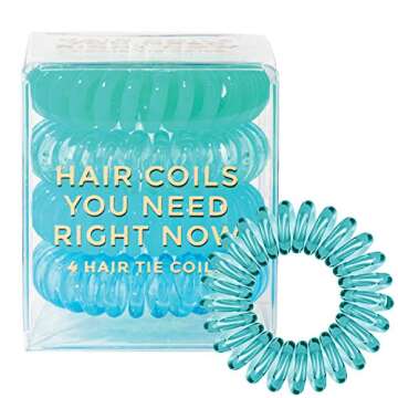 Kitsch Spiral Waterproof Ponytail Holders for Women, Teens & Girls - Stylish Phone Cord Hair Ties & Coils for Thick & Thin Hair, 4 Pcs (Sea Vibes)
