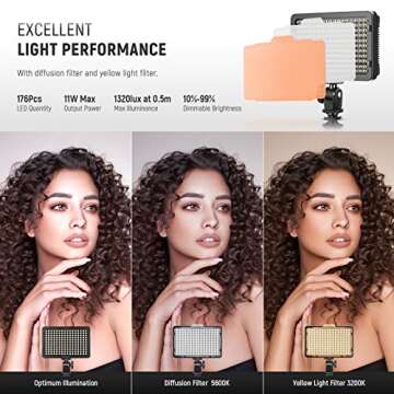 Neewer Dimmable 176 LED Video Light with 2-Pack 2600mAh Li-ion Battery and Dual USB Battery Charger Lighting Kit for Canon, Nikon and Other Digital SLR Cameras for Photo Studio Video Shooting