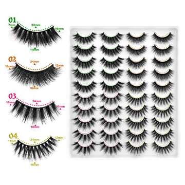 Lanflower Fake Eyelashes Natural Look Dramatic 3D Lashes Pack Faux Mink 20 Pairs 4 Styles