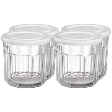 Amazon Basics Westridge Heavy Duty Drinking Glass with Storage Lid, 14-Ounce - Set of 8 (4 Glasses, 4 Lids)