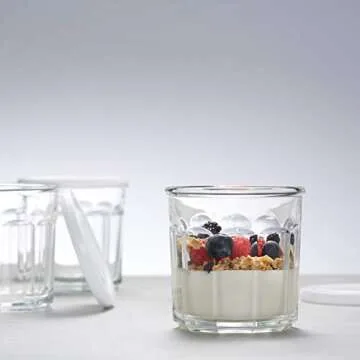 Amazon Basics Westridge Heavy Duty Drinking Glass with Storage Lid, 14-Ounce - Set of 8 (4 Glasses, 4 Lids)