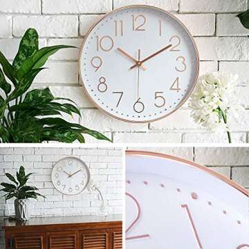 Jomparis 12" Silent Non-Ticking Rose Gold Wall Clock