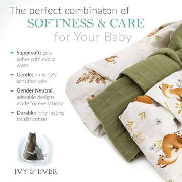 IVY & EVER Organic Cotton Baby Swaddle Blankets