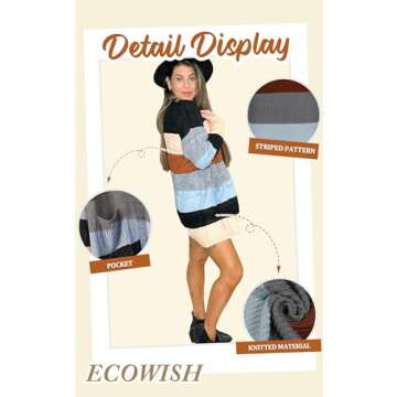 ECOWISH Cardigan Sweaters for Women Lightweight Fall Color Block Striped Long Sleeve Open Front Cozy Knitted Coats Outwear Small Black