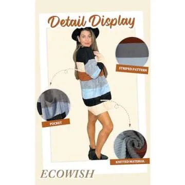 ECOWISH Cardigan Sweaters for Women Lightweight Fall Color Block Striped Long Sleeve Open Front Cozy Knitted Coats Outwear Small Black