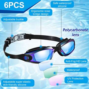 6 Pack Swim Goggles | Antifog Polarized Protection for All Ages