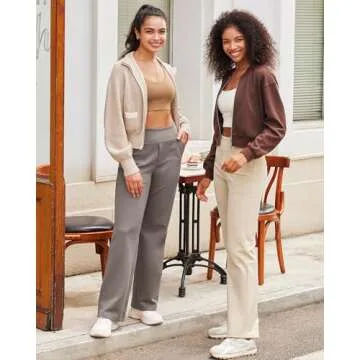 G4Free Yoga Dress Pants for Women Wide Leg Pants with Pockets Straight Leg Sweatpants Stretch Business Casual Trousers Work Slacks(Light Khaki,L,31")