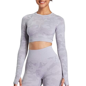 Aoxjox Women's Long Sleeve Camo Crop Top Gym Wear