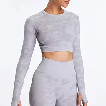 Aoxjox Women's Long Sleeve Camo Crop Top Gym Wear
