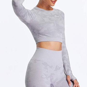 Aoxjox Women's Long Sleeve Camo Crop Top Gym Wear