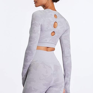 Aoxjox Women's Long Sleeve Camo Crop Top Gym Wear