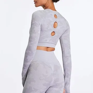 Aoxjox Women's Long Sleeve Camo Crop Top Gym Wear
