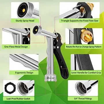 AUTOMAN Garden Hose Nozzle, High Pressure Nozzles, Full Size Pistol Grip Water Sprayer with Threaded Front, Adjustable Spray Water Flow for Car Washing, Plants Watering,Pets Showering, Cleaning