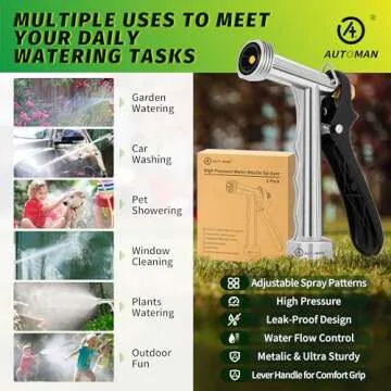 AUTOMAN Garden Hose Nozzle, High Pressure Nozzles, Full Size Pistol Grip Water Sprayer with Threaded Front, Adjustable Spray Water Flow for Car Washing, Plants Watering,Pets Showering, Cleaning