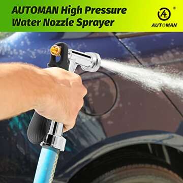 AUTOMAN Garden Hose Nozzle, High Pressure Nozzles, Full Size Pistol Grip Water Sprayer with Threaded Front, Adjustable Spray Water Flow for Car Washing, Plants Watering,Pets Showering, Cleaning