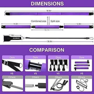 MALOOW Adjustable Pilates Bar Kit with Resistance Bands