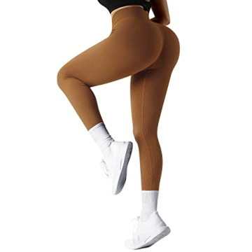 SUUKSESS High Waisted Ribbed Leggings Tummy Control Yoga Pants