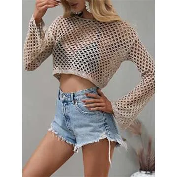 Stylish KEOMUD Women's Mesh Crochet Crop Top Cover-Up