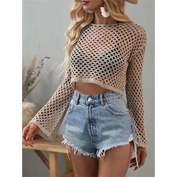 Stylish KEOMUD Women's Mesh Crochet Crop Top Cover-Up