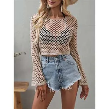 Stylish KEOMUD Women's Mesh Crochet Crop Top Cover-Up