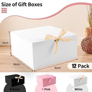12pack Gift Boxes with Lids,White Gift Boxes Bulk with Gold Bow Ribbon,Bridesmaid Proposal Box for P...