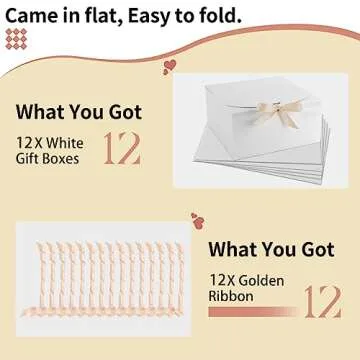 12pack Gift Boxes with Lids,White Gift Boxes Bulk with Gold Bow Ribbon,Bridesmaid Proposal Box for Presents Kraft Paper for Wedding,Christmas,Halloween,Baby Shower