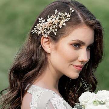 SWEETV Handmade Wedding Hair Comb, Pearl Flower Bridal Hair Clip Hair Accessories for Women Wedding