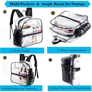 Fomaris Clear Backpack for Stadium Events 12x6x12 Clear Stadium Backpacks for Women, Small Transparent Bag for Sports Concert Festival (Black)