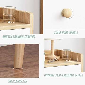 IOTXY Bedroom Wooden Night Stand - Bedside Cabinet with Storage Drawer and Bookcase, Nightstands in Rubber Wood, Version 2 - Full Upgraded in 2022