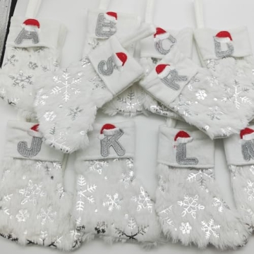 ASEOJOON 6 inches Initial Monogram Christmas Stocking with Embroidered Letters Personalized Small Plush Xmas Hanging Stocking with Sequin Snowflake for Holiday Tree Fireplace Decor (J-Letter, Silver)