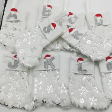 ASEOJOON 6 inches Initial Monogram Christmas Stocking with Embroidered Letters Personalized Small Plush Xmas Hanging Stocking with Sequin Snowflake for Holiday Tree Fireplace Decor (J-Letter, Silver)