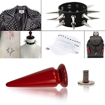 CSPRING 20 Sets Red Cone Spikes Screw Back Studs Bullet Rivets Garment Accessories for DIY Leather Craft