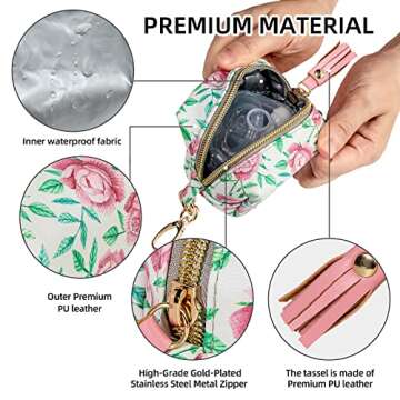 Smlpuame Pacifier Holder Case,BPA Free Leather Baby Pacifier Cover Pouch,Binky Case for Diaper Bag or Purse,Holder 4 Pacifiers or Teether Toy,Outdoor Travel Accessories,Easy to Clean(Green Leaf& Rose)