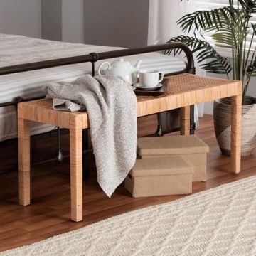 Baxton Studio Abelia Rattan and Mahogany Accent Bench
