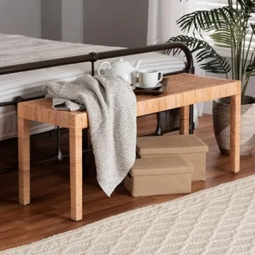 Baxton Studio Abelia Rattan and Mahogany Accent Bench