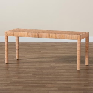 Baxton Studio Abelia Rattan and Mahogany Accent Bench