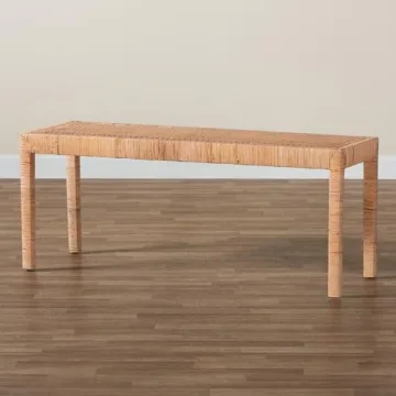 Baxton Studio Abelia Rattan and Mahogany Accent Bench
