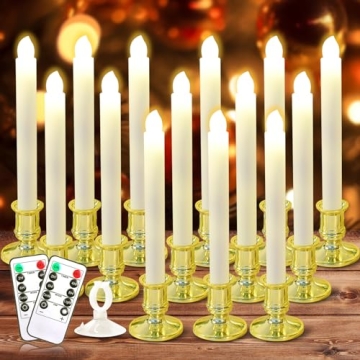Verdenu 14 Pack Christmas Window Candles - Flameless LED Taper Candle Set with Remote Control