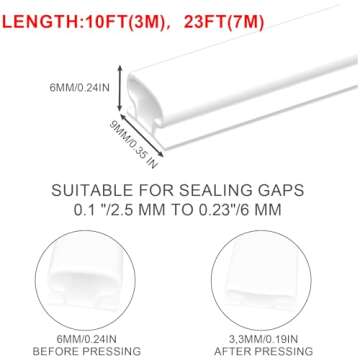 Rubber Weather Stripping Door Seal Strip, 40 Ft Self-Adhesive Door Seal Strip for Door Frame, D-Shape Door Weatherstripping Soundproofing, Door Insulation Strip for Windows (White)