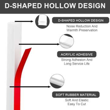 Rubber Weather Stripping Door Seal Strip, 40 Ft Self-Adhesive Door Seal Strip for Door Frame, D-Shape Door Weatherstripping Soundproofing, Door Insulation Strip for Windows (White)