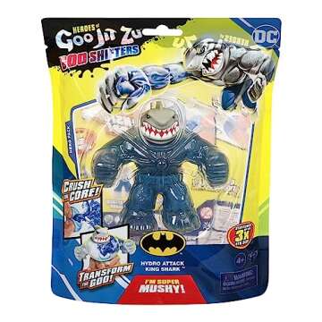 Heroes of Goo Jit Zu Goo Shifters DC Super Villain Stretchy Action Figure Hydro Attack King Shark. Incredibly Mushy DC 4.2" Toy Figure. Crush The Core!