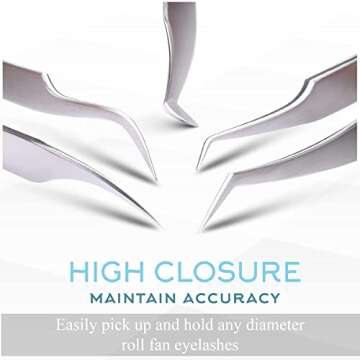 SIVOTE Eyelash Extension Tweezers for Classic & Volume Lashes, 5-Pack, Silver